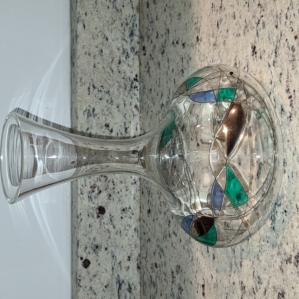 Luminescence Romanian Mouth Blown Glass Crystal Wine Carafe Decanter Blue Green
